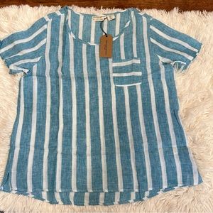 Christian Siriano 100% Linen striped top size S